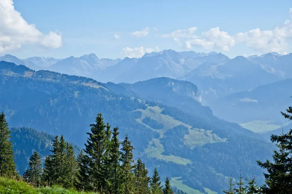 Een Prachtige Opname Van Dalen Bergen Een Heldere Dag Bezau — Stockfoto