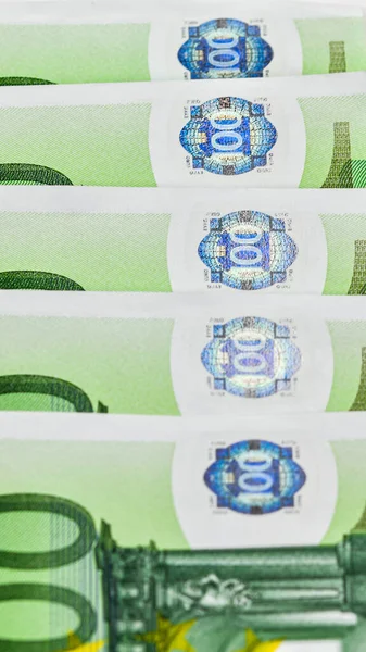 Vertical Shot 100 Euro Banknote Detail Isolated White Background — Stock Photo, Image