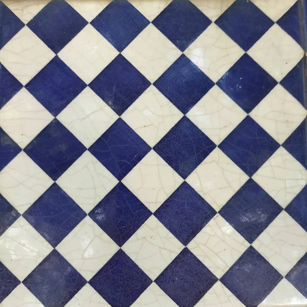 Mur Avec Carrelage Damier Bleu Blanc — Photo