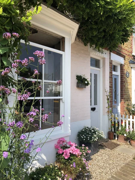 Prachtige Potten Bloemen Buiten Een Huis — Stockfoto