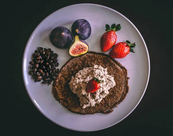 Top View Fresh Ripe Fruits Bread Coffee Beans — Fotografia de Stock