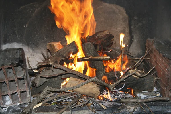 森林在壁炉里燃烧的特写镜头 — 图库照片