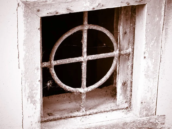 Ancient Weathered Metal Window Frame — Stock Photo, Image