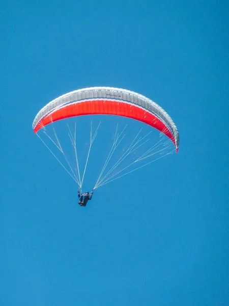 Vertical Shot Parachutist Blue Sky Background — ストック写真