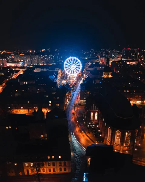 Vertical Shot Paris Ferris Wheel Surrounded Lights Night France — стокове фото