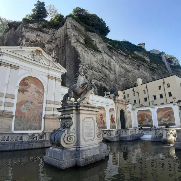 Salzburg Bir Kayaya Karşı Pferdeschwemme Nin Güzel Mimari Detayları — Stok fotoğraf