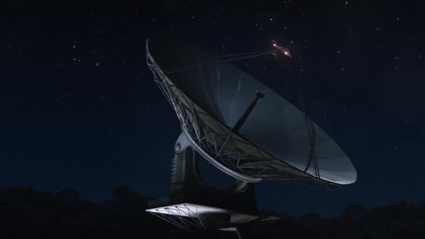 Antenne Parabolique Avec Lune Ciel Étoilé Avec Nuages — Video