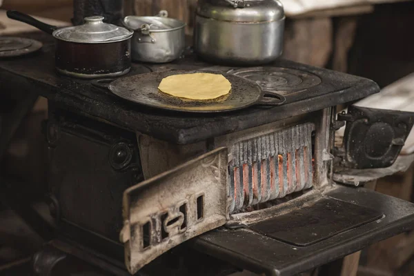 Typical Costa Rica Corn Tortilla Being Cooked Metallic Plate Old — Foto de Stock