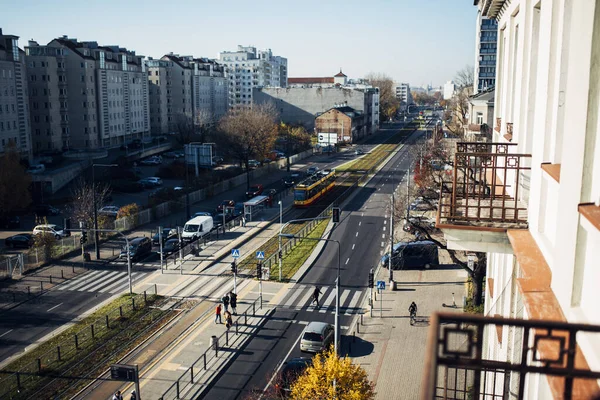Polonya Varşova Bir Caddenin Yüksek Açılı Görüntüsü — Stok fotoğraf