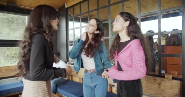 Imagini Prieteni Care Distrează Bine Împreună Cafenea Dansând — Videoclip de stoc