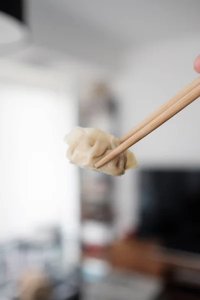 Closeup Shot Dumpling Chopstick — Stock Photo, Image