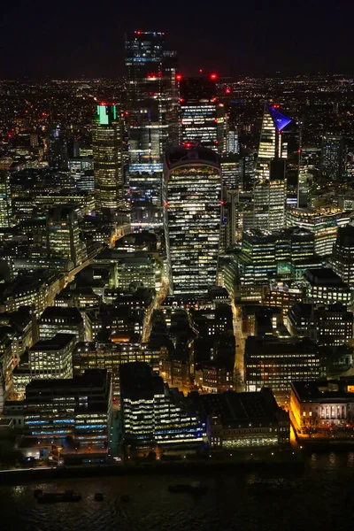 Gece Aydınlanan Londra Nın Havadan Görünüşü — Stok fotoğraf