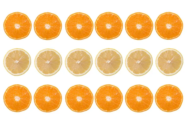 Verse Citroen Sinaasappelschijfjes Geïsoleerd Witte Achtergrond — Stockfoto