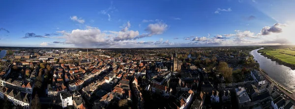 Painterly 180 Panorama Hanseatic Medieval City Seen River Ijssel Passing — Stockfoto