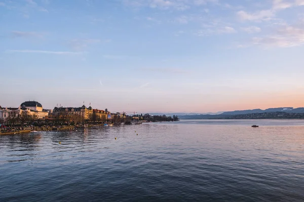 Beautiful Shot Lake Zurich Old Town Switzerland Sunset — Fotografia de Stock