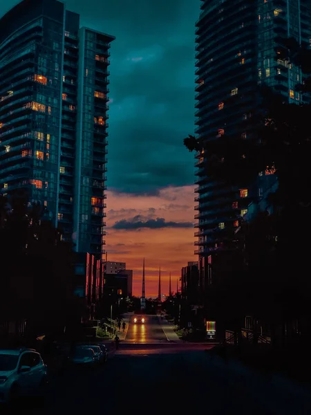 Beautiful Orange Sunset Seen High Rise Buildings — Photo