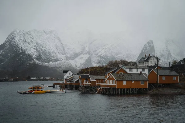 Una Nebbiosa Vista Invernale Delle Isole Lofoten Norvegia — Foto Stock
