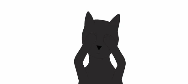 Sitting Black Cat Closed Eyes Dont Want Look Camera — Stock Photo, Image
