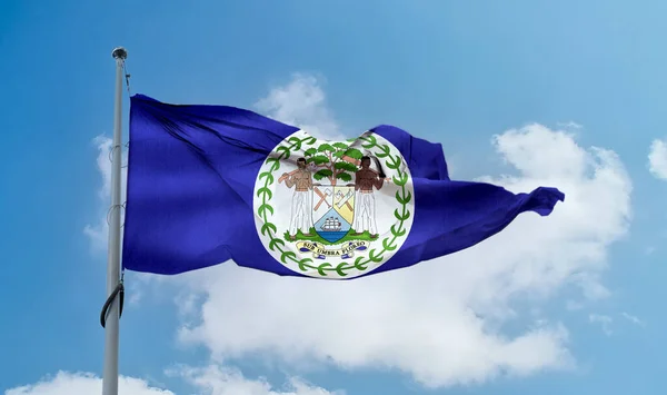 Belize Flag Waving Pole Blue Sky — Stock Photo, Image