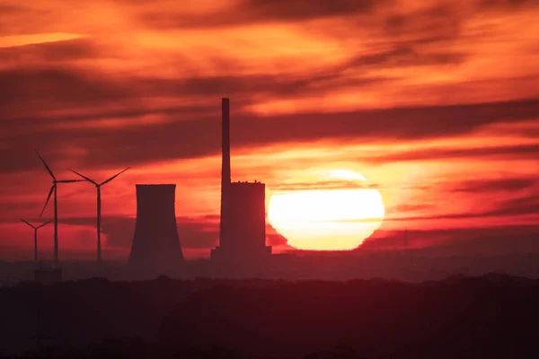 Orange Sunset Power Plant Wind Turbines — Photo