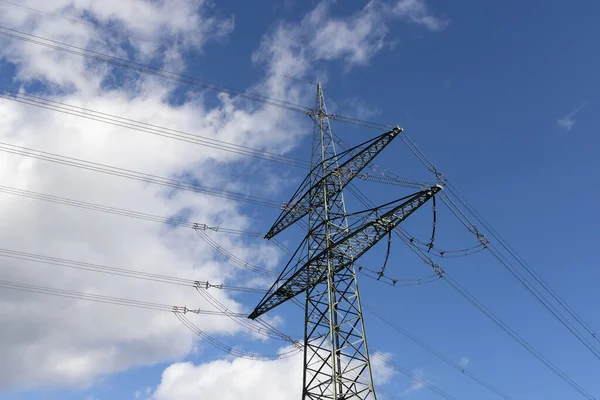 Low Angle View Electricity Tower Blue Sky Background — Stockfoto