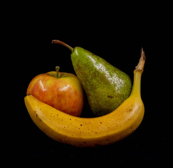 Close Shot Fresh Fruits Isolated Black Background — Fotografia de Stock