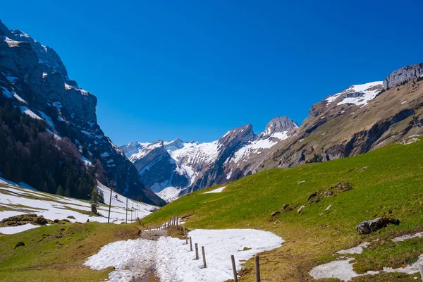 Snowy Mountain Landscape Wasserauen Appenzell Switzerland — Stockfoto