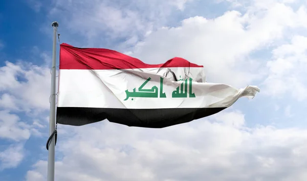 Iraqi Flag Waving Pole Blue Sky — Stock Photo, Image