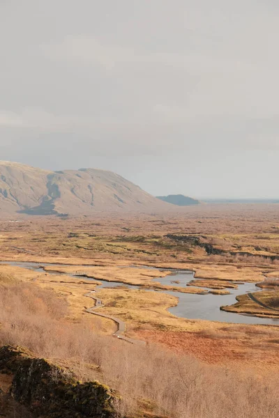 Scenic View Beautiful Thingvellir National Park Iceland Gloomy Sky — Stockfoto