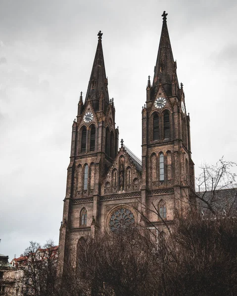 Scenic Shot Church Saint Ludmila Prague Czech Republic Moody Day — стоковое фото