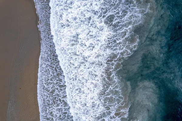 Aerial View Sandy Beach Waves Hitting Shore — Photo