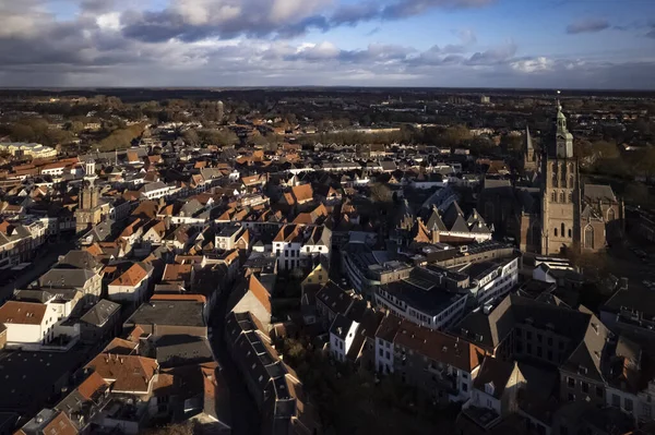 Aerial View Picturesque Tower Town Zutphen Netherlands Walburgiskerk Church Towering — Stock Photo, Image