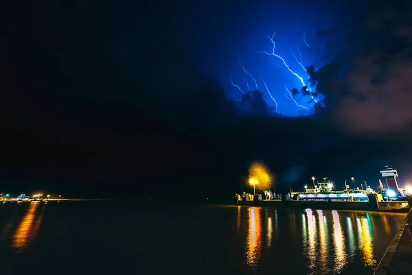 Lightning Storm Port Klaipeda Lithuania — Fotografia de Stock