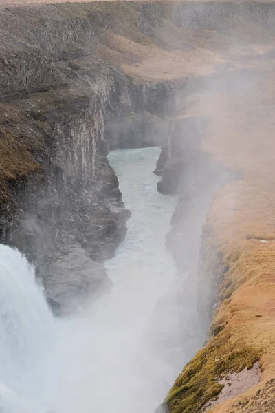 Natural View Famous Gullfoss Waterfall Iceland Cloudy Sky — Fotografia de Stock