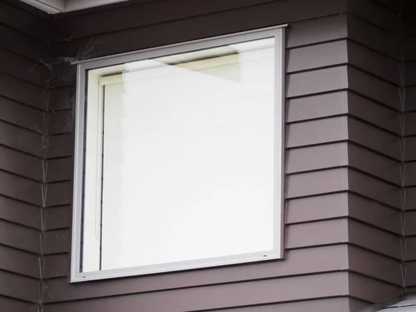 View Square Window Brown Wooden Weatherboard Wall — Φωτογραφία Αρχείου