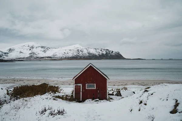 Une Vue Hivernale Brumeuse Des Îles Lofoten Norvège — Photo