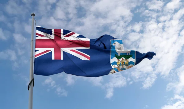 Eine Flagge Der Falklandinseln Weht Einer Stange Blauem Himmel — Stockfoto
