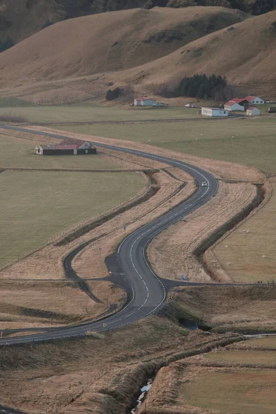 Una Vista Panorámica Carretera Campo Curva Islandia — Foto de Stock