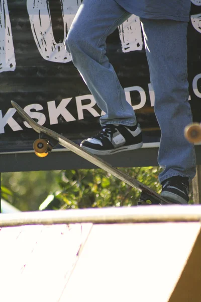Legs Skateboarder Performing Stunts — стоковое фото