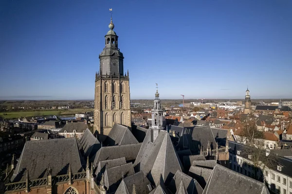 Graphic Steep Multiple Church Roofs Walburgiskerk Tower Historic Medieval City — Stock Photo, Image