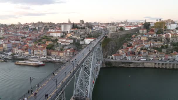 Luftaufnahmen Der Dom Luis Brücke Porto Portugal — Stockvideo