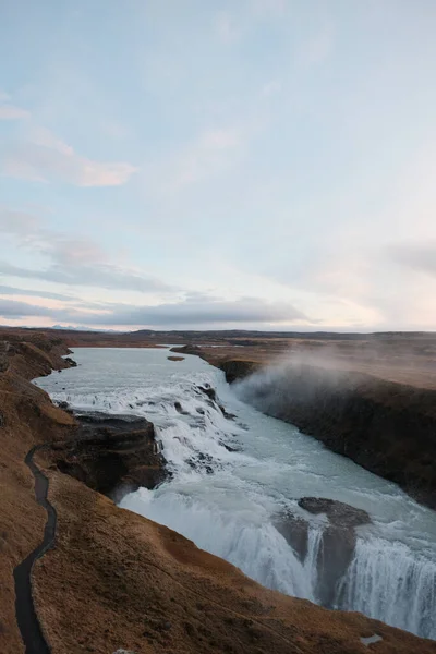 Natural View Famous Gullfoss Waterfall Iceland Cloudy Sky —  Fotos de Stock