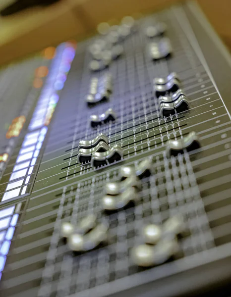 Professional Sound Audio Mixer Control Panel Buttons Sliders — Fotografia de Stock