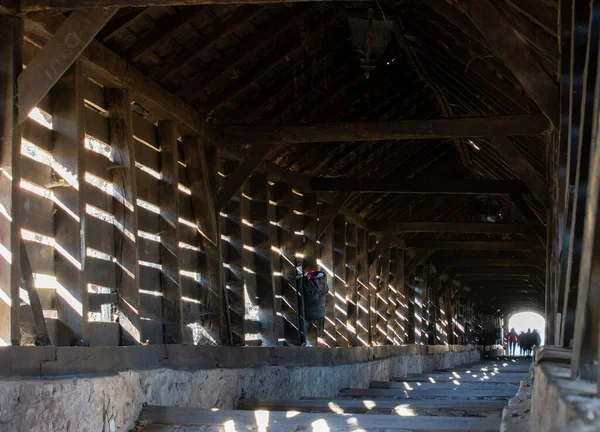 Wooden Staircase Sighisoara Fortress Romania — стокове фото