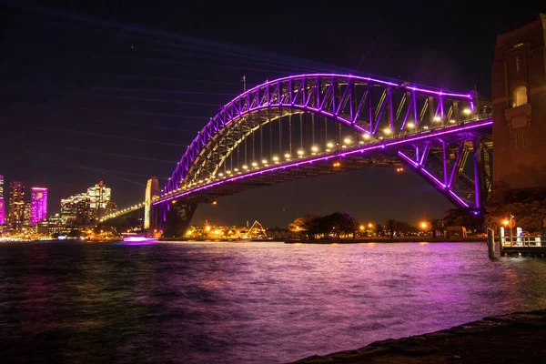 Sydney Harbour Bridge Purple Lights Bradfield Park Milsons Australia — 图库照片
