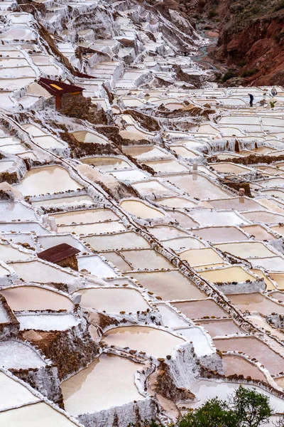 Vertical Shot Salt Terraces Maras Peru — стоковое фото