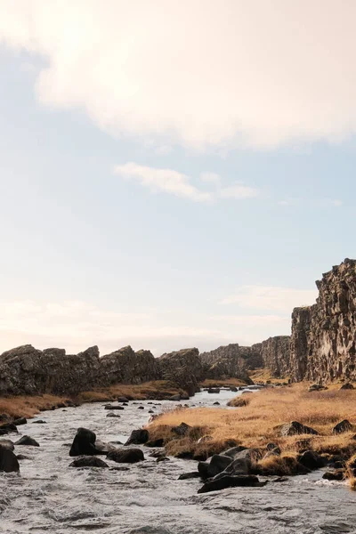 Una Vista Panorámica Del Hermoso Parque Nacional Thingvellir Islandia Bajo —  Fotos de Stock