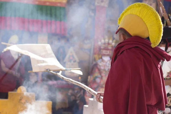 Leh India Oktober 2018 Närbild Buddistiska Munkar Tikshey Kloster Ladakh — Stockfoto