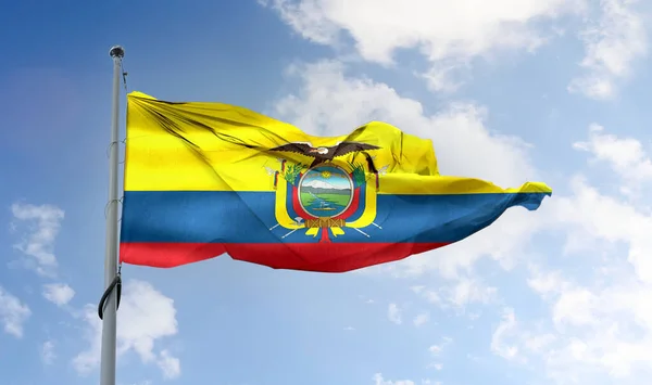 Eine Flagge Ecuadors Weht Einer Stange Blauem Himmel — Stockfoto