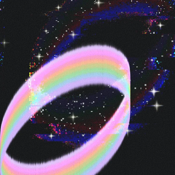 Renderowanie Kolorowych Galaktycznych Błyszczących Okręgów Czarnym Tle — Zdjęcie stockowe